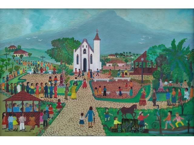 Constância Nery óleo sobre tela 40 x 60 “Praça da Igreja” ass. inferior esquerdo 1977 Ipiguá - SP