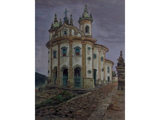 Okinaka Massao óleo sobre tela 120 x 90 cm "Ouro Preto " ass. CID  participou do 32 Salão Paulista de Belas Artes