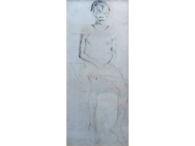 Cândido Portinari crayon sobre papel 98,5 x 42,5 cm "Menina" não assinada 1930 no verso autenticação de Maria Portinari “Desenho original de Cândido Portinari pintado em 1932 aproximadamente. Maria Victoria Portinari”. Registrado no Projeto Portinari no Livro Raisonné com as citações “sem assinatura e sem data”, Rio de Janeiro/RJ, Estudo, Volume I página 282 obra n.462 (FCO 3333).Esta modelo negra tem grande destaque na obra de Portinari, reproduzida por diversas vezes em outras obras catalogadas do Raisonné nas paginas 282 Volume I sob nºs 463 “Negrinha”, nº464 “Cabeça de Negra”, nº 465 “Negrinha” e nº 466 “Negrinha”. Esta modelo também é a capa do Livro “Portinari desenhista” de Ralph Camargo edição Museu Nacional de Belas Artes – Rio de Janeiro e Museu de Arte de São Paulo, editado no Rio de Janeiro em Novembro de 1977, ex-coleção Waldemar Szaniecki.