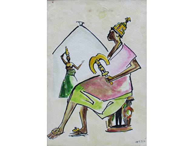 Carybé técnica mista, vinil sobre cartão 32 x 22 cm "Xangô" ass. CID 1978 fase Iconografia dos Deuses Africanos no Candomblé da Bahia, etiqueta "A Galeria", ex-coleção Waldemar Szaniecki