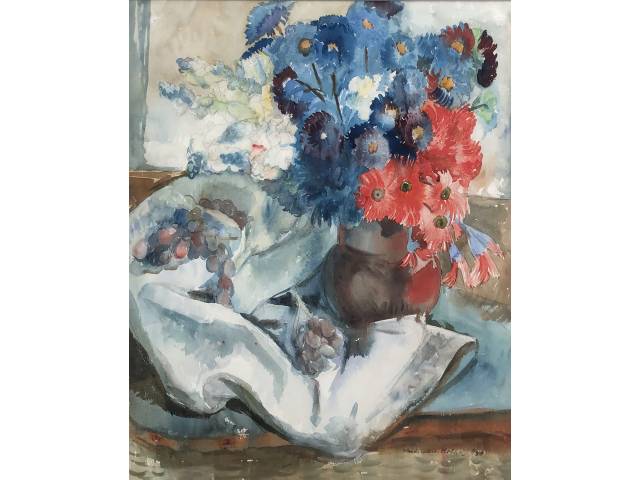 Yolanda Mohalyi aquarela sobre cartão 69 x 54 cm "Flores" ass. CID ano 1939 Coleção Martin Wurzmann
