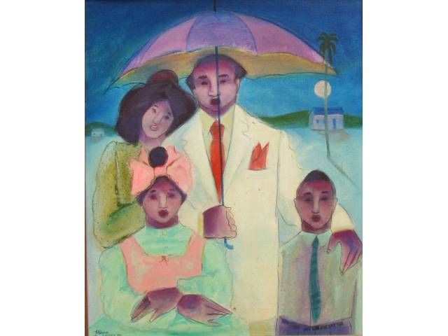 Helenos acrílica sobre tela 47 x 37 cm "Família Bonita" ass. CIE e verso ano 1982