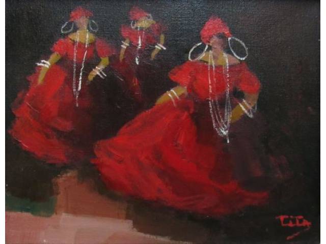"TITA" (Joana de Souza Neves) óleo sobre tela 21 x 26 cm "Baiana Vermelho" assinada CID