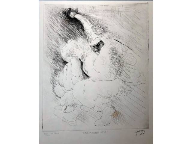 Mario Gruber litografia 33,5 x 27 cm " Fantasiado nº 3" ass. CID T 57/100 ano 1967