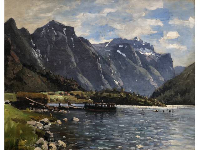 Adelsteen Normann óleo sobre tela 40 x 50cm, “Fjords”,assinada CIE, Europa, séc. XIX (1848, Bodin – 1918, Oslo)