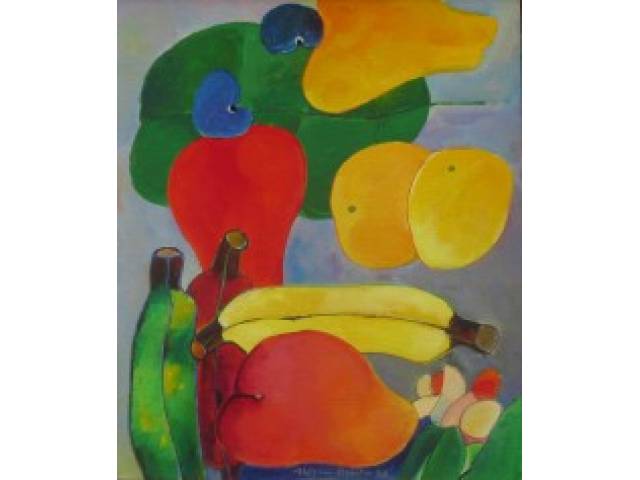 Aldemir Martins acrílica sobre tela 55 x 46 cm "Frutas" ass. CI e verso  datada fevereiro 1992